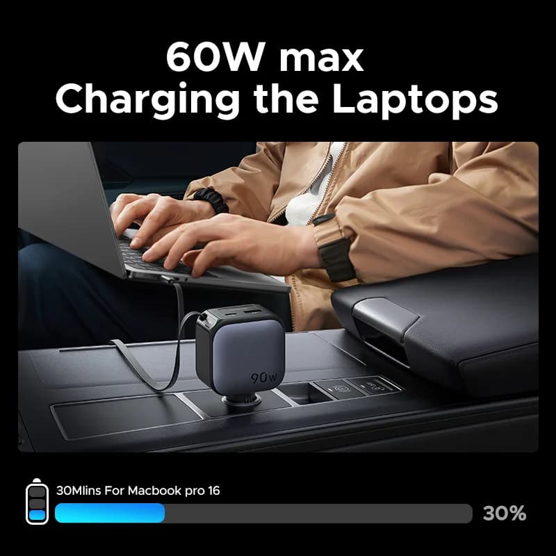 145W USB-C automobilski punjač s uvlačnim kabelom