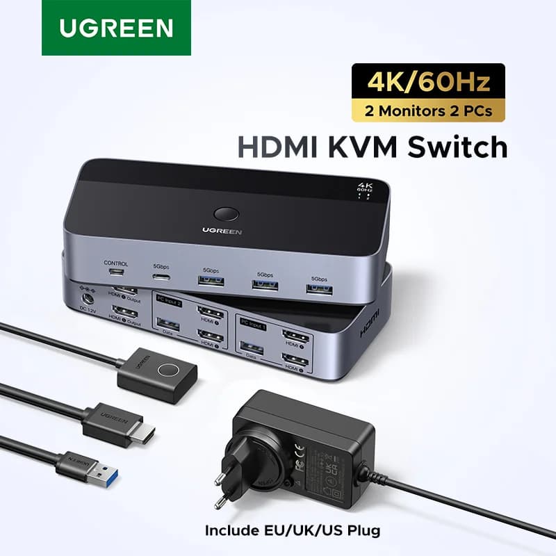 KVM prekidač za dva monitora s HDMI i USB-C