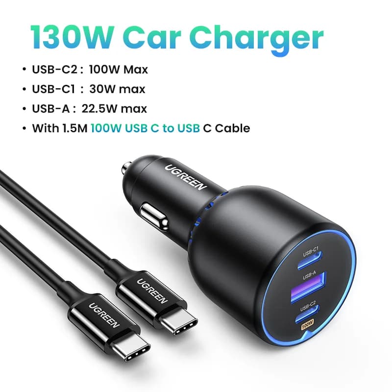 Automobilski punjač 130W s dva USB-C priključka
