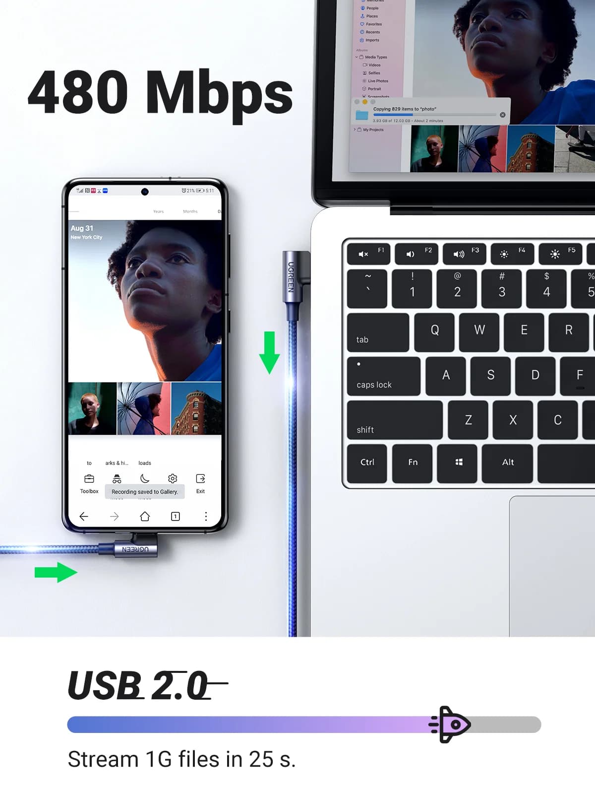Najlonski USB-C na USB-C kabel pod kutom od 90 stupnjeva