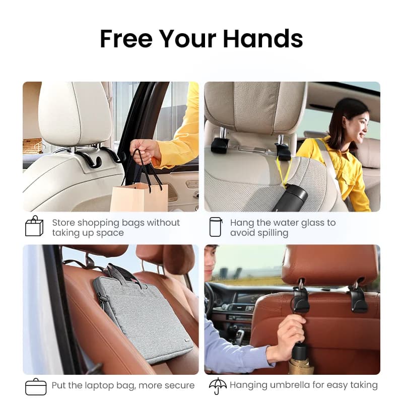 Set od 2 prilagodljiva kuka za naslone glave stražnjih sjedala u automobilu