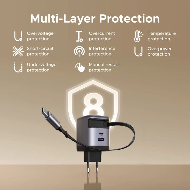 GaN punjač 65W s uvlačivim USB-C kabelom