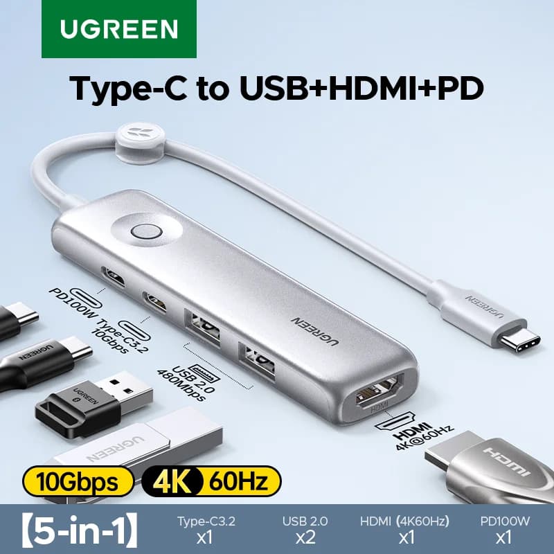 5-u-1 USB-C Hub, 4K HDMI, 10Gbps, PD100W