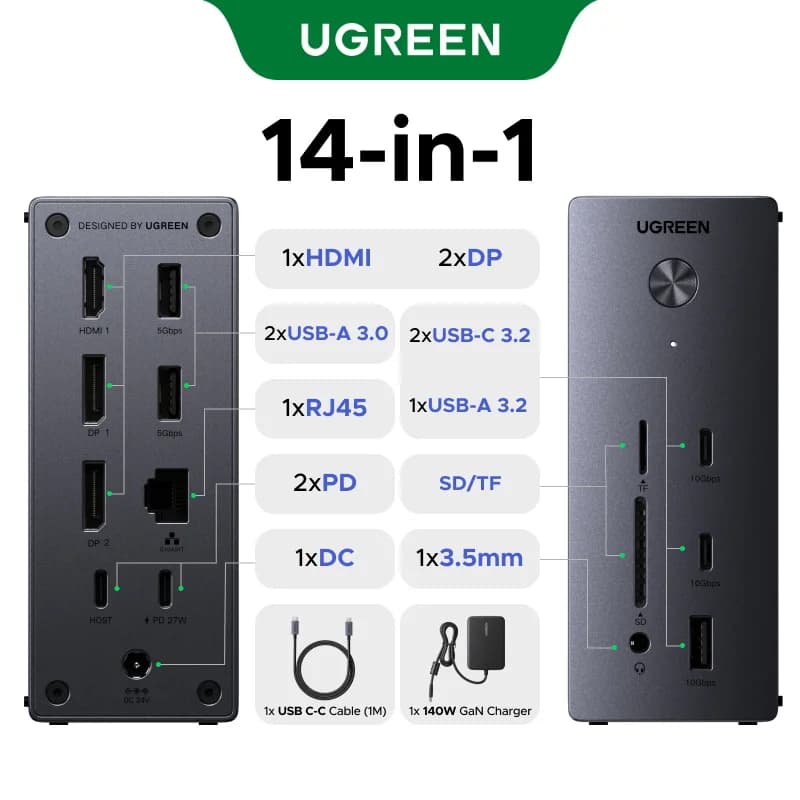 14-u-1 USB-C dok stanica, tri ekrana, 10Gbps