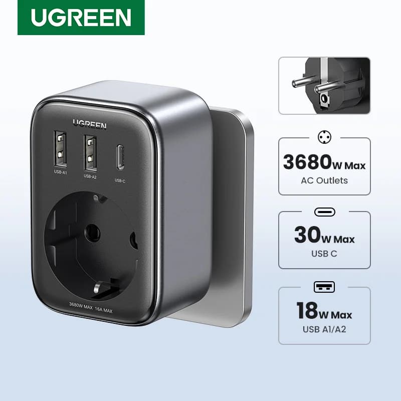 30W GaN PD punjač s utičnicama i USB portovima