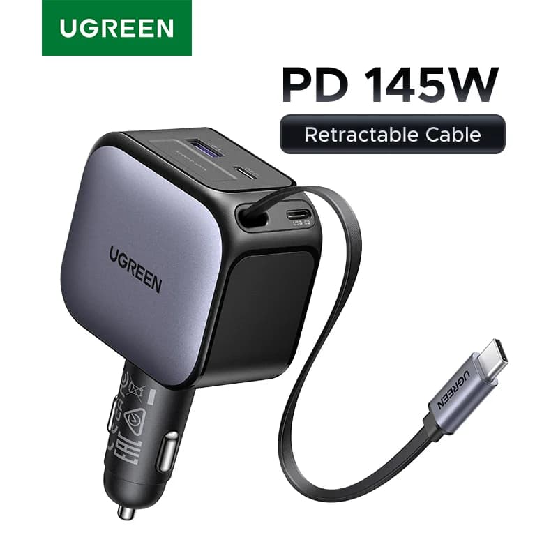 145W USB-C automobilski punjač s uvlačnim kabelom